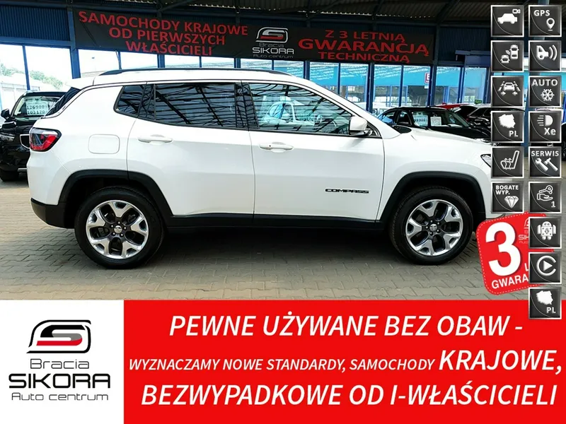 Jeep Compass LIMITED Navi+Kamera+Podgrz Fotele+KIER PERŁA GWAR. I-wł Kraj Bezwypadk